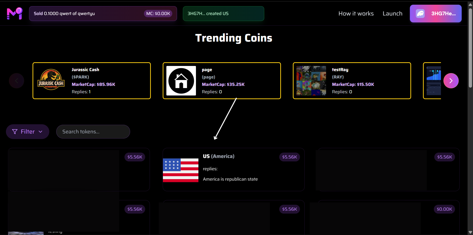 Token Live on Homepage