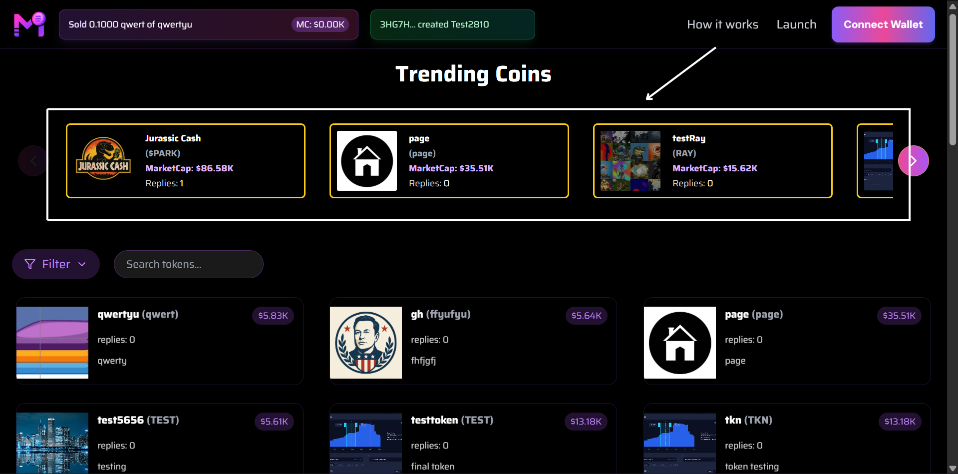 Trending Coins Section
